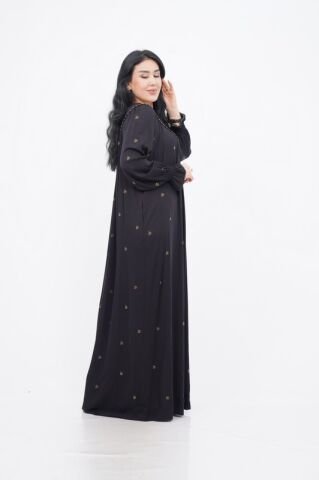 V Kuplu Taş Detay Elbise Siyah - 40-48