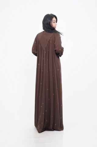 V Kuplu Taş Detay Elbise Kahve - 40-48