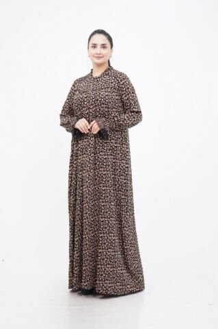 Desen Boncuk Nakışlı Elbise Kahve - 40-48