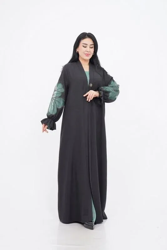 Organze Aplikeli Tensel Abaya Takım