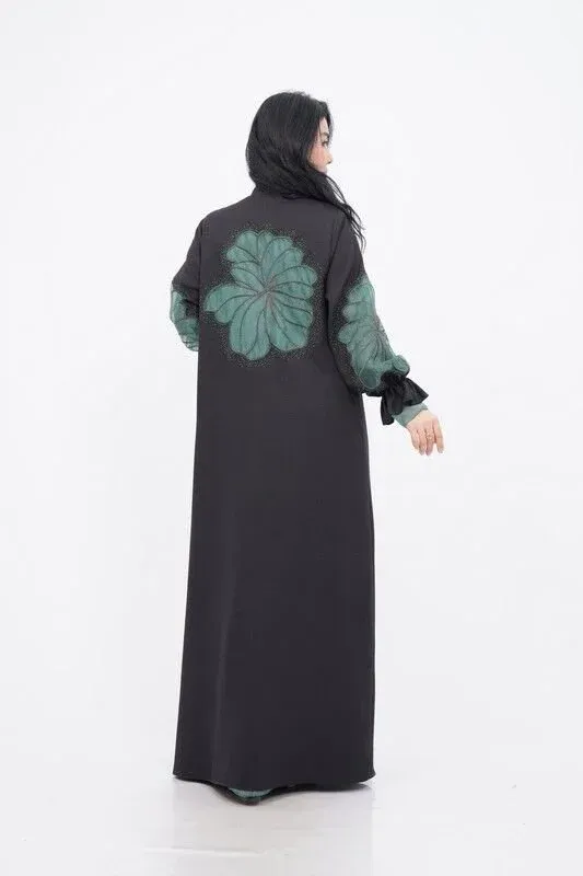 Organze Aplikeli Tensel Abaya Takım