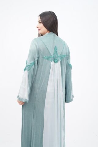 Boncuklu Dantel Aplike Detaylı Abaya Takım Mint - 40-48