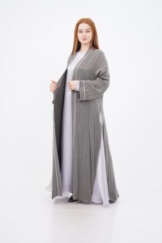 Şerit Taş Detaylı  Tensel Abaya Elbise Takım