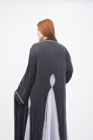 Şerit Taş Detaylı  Tensel Abaya Elbise Takım Siyah - 40-48