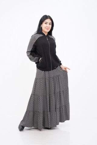 Boncuk İşlemeli Katmanlı Ceket Etek Takım Siyah - 40-48