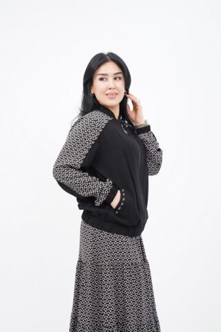 Boncuk İşlemeli Katmanlı Ceket Etek Takım Siyah - 40-48