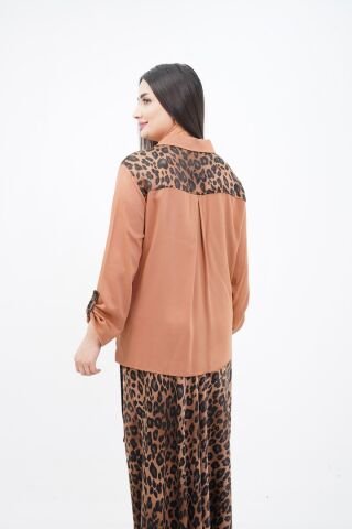 Leopar Desen Dantel Detaylı Bluz Ve Etek Takım