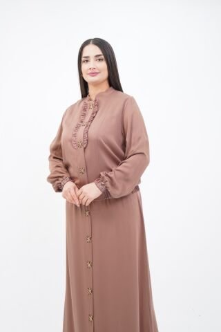 El Yapımı Boncuk İşlemeli Yakası Fırfırlı Ceket Etek Takım Bej - 40-48