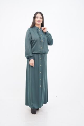 El Yapımı Boncuk İşlemeli Yakası Fırfırlı Ceket Etek Takım Haki - 40-48