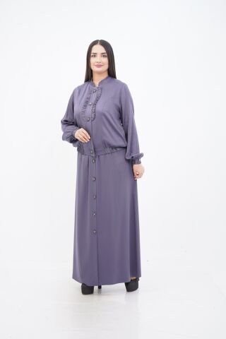 El Yapımı Boncuk İşlemeli Yakası Fırfırlı Ceket Etek Takım Mor - 40-48