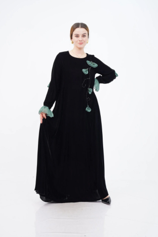 El Yapımı Süslemeli Aplike Elbise Siyah Mint - 40-48