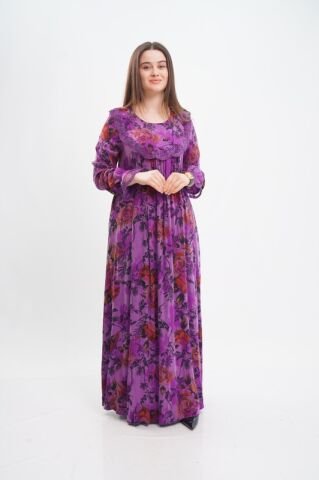 Robalı Tesettür Elbise Mor - 40-48