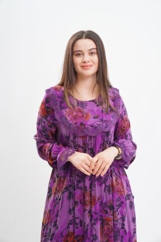 Robalı Tesettür Elbise Mor - 40-48