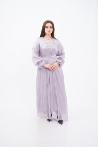 Dantel Aplikeli Dökümlü Abaya Takım Mint - 40-48
