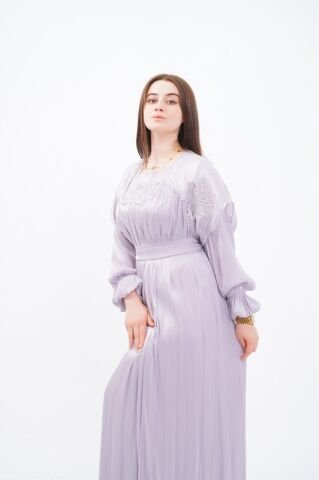 Dantel Aplikeli Dökümlü Abaya Takım Mint - 40-48