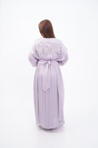 Dantel Aplikeli Dökümlü Abaya Takım Mint - 40-48