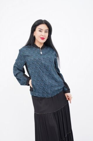 Desenli Fermuar Detay Ceket Etek Takım Mavi - 40-48