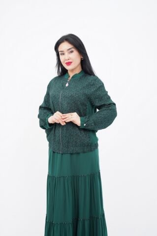 Desenli Fermuar Detay Ceket Etek Takım Zümrüt - 40-48