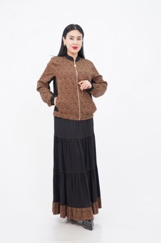 Desenli Fermuar Detay Ceket Etek Takım Haki - 40-48