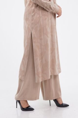 Jakar Tensel Hakim Yaka Tesettür Takım Bej - 40-48