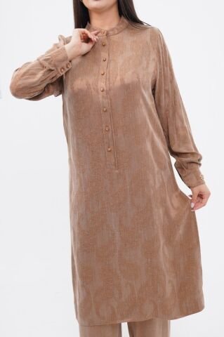 Jakar Tensel Hakim Yaka Tesettür Takım Camel - 40-48