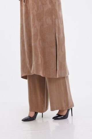 Jakar Tensel Hakim Yaka Tesettür Takım Camel - 40-48