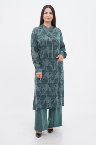 Jakar Tensel Hakim Yaka Tesettür Takım Yeşil - 40-48