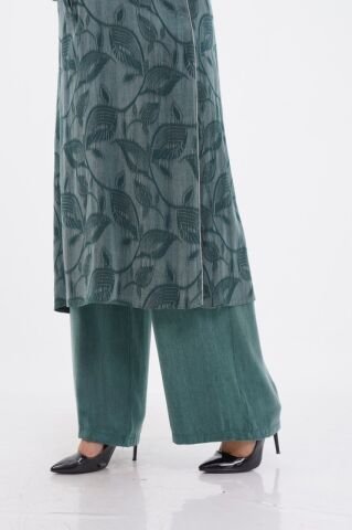 Jakar Tensel Hakim Yaka Tesettür Takım Yeşil - 40-48