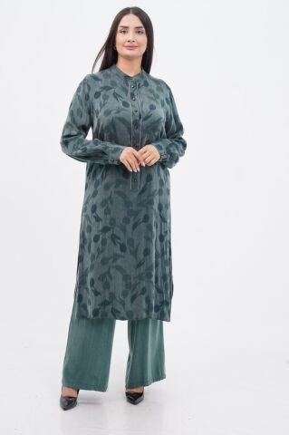 Jakar Tensel Hakim Yaka Tesettür Takım Yeşil - 40-48