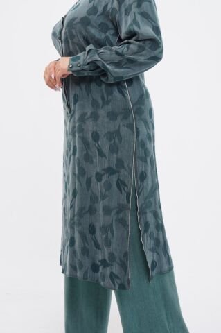 Jakar Tensel Hakim Yaka Tesettür Takım Yeşil - 40-48