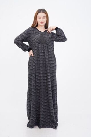 Kadife Kombin Aplikeli Elbise Siyah - 40-48