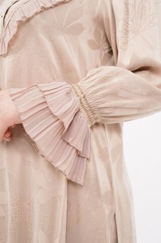 Jakar Tensel Fırfır Tesettür Takım Bej - 38-44