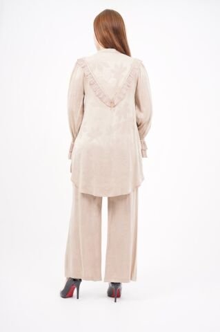 Jakar Tensel Fırfır Tesettür Takım Bej - 38-44