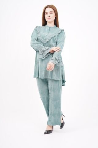 Jakar Tensel Fırfır Tesettür Takım Mint - 38-44
