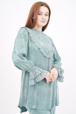 Jakar Tensel Fırfır Tesettür Takım Mint - 38-44