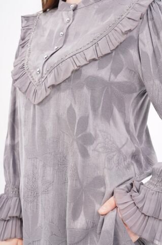 Jakar Tensel Fırfır Tesettür Takım Gri - 38-44