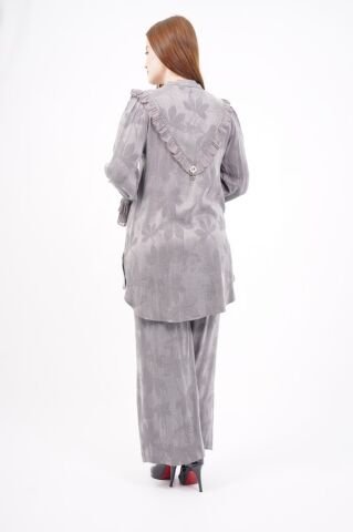 Jakar Tensel Fırfır Tesettür Takım Gri - 38-44