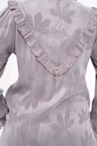 Jakar Tensel Fırfır Tesettür Takım Gri - 38-44