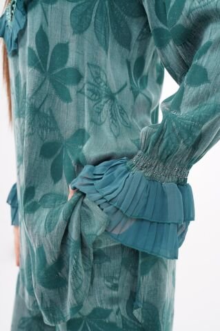 Jakar Tensel Fırfır Tesettür Takım Zümrüt - 38-44