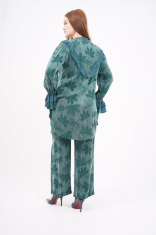 Jakar Tensel Fırfır Tesettür Takım Zümrüt - 38-44