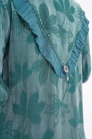 Jakar Tensel Fırfır Tesettür Takım Zümrüt - 38-44