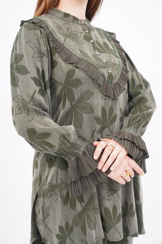 Jakar Tensel Fırfır Tesettür Takım Haki - 38-44