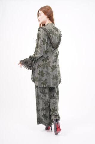 Jakar Tensel Fırfır Tesettür Takım Haki - 38-44