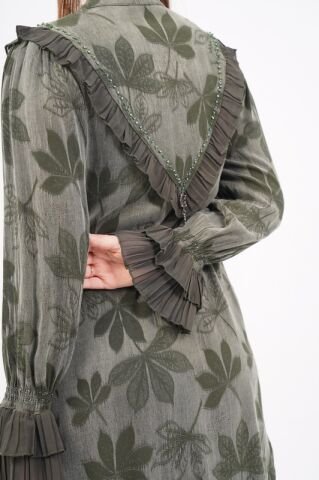 Jakar Tensel Fırfır Tesettür Takım Haki - 38-44