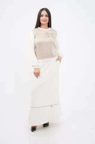 Tensel Örme Kombin Bluz Etek Takım Bej - 38-44
