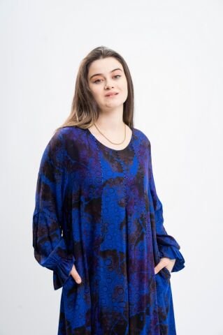 Belmando Kumaş Elbise Saks - 46-54