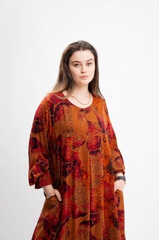 Belmando Kumaş Elbise Turuncu - 46-54