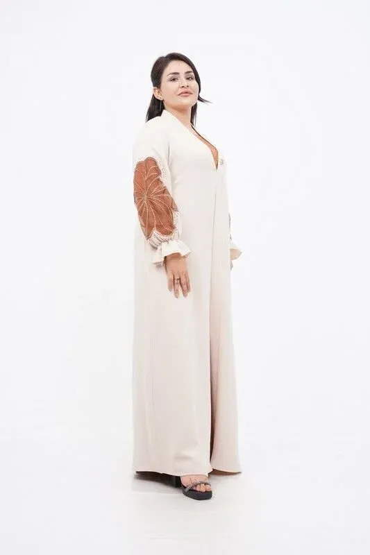 Organze Aplikeli Tensel Abaya Takım kemik - 40-48