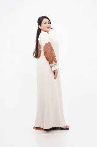 Organze Aplikeli Tensel Abaya Takım kemik - 40-48