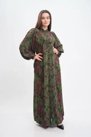 V Robalı Tesettür Elbise Yeşil - 40-48